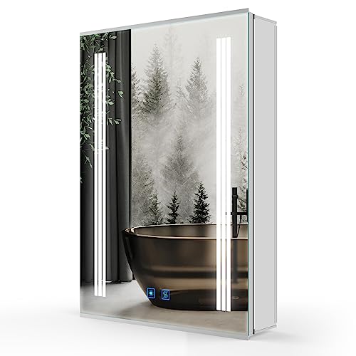 LUMIRRORS® LED Bathroom Mirror Cabinet with Dimmable Brightness Demister Pad Shaver Socket Touch-Switch Wall Mirrors Cabinets Adjustable Shelves