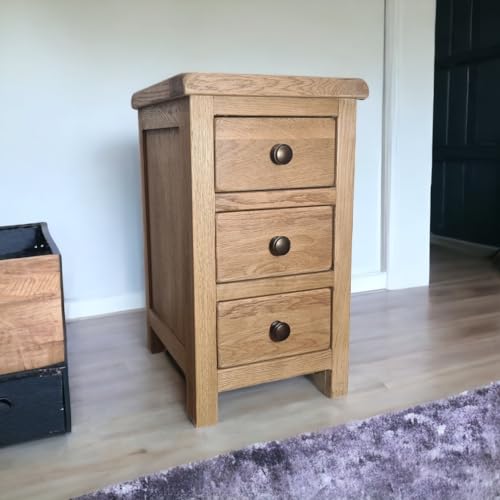 GROFurniture 3 Drawer Oak Bedside Cabinet - Solid Oak Bedside Table - Solid Oak Furniture - Oak Nightstand or Lamp Table - Fully Assembled