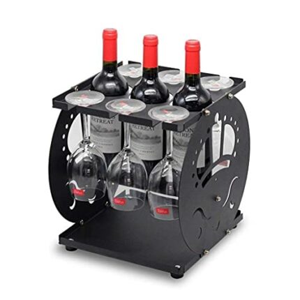 EYLINK Wine Racks, Wine Rack Stemware Rack, Metal Holder Worktop Stemware Holder for Bar Kitchen, 30 x 31 x 31.6 cm Holds Up to 3 Bottles of Wine