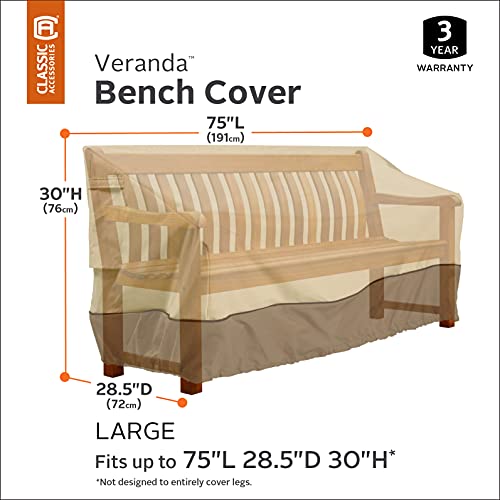 Classic Accessories Veranda Garden Bench Cover, Pebble/Bark/Earth (190 cm , Large)