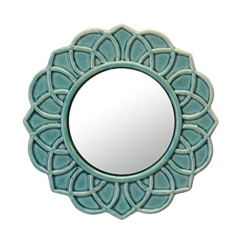 Stonebriar Decorative 9" Pale Pink Round Floral Ceramic Accent Wall Mirror with Attached Hanging Loop, Decorative Decor for The Living Room, Bedr
