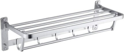 XHALERY Towel Rack Simple Aluminum Alloy Double Towel Rack, Foldable Activities, Kitchen Bathroom Shelf Rack Silver