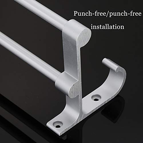 Double Towel Rail Wall Mounted or Self Adhesive Space Aluminum Towel Rail with Double Hook Bathroom Towel Rack for Shower Room Kitchen Hotel