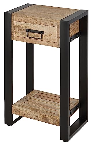 Harbour Tall Lamp Sofa Side Table With Drawer for Living Room, Bedroom - Handcrafted Reclaimed Wood Small Bedside Table with Shelf - Fully Assemb