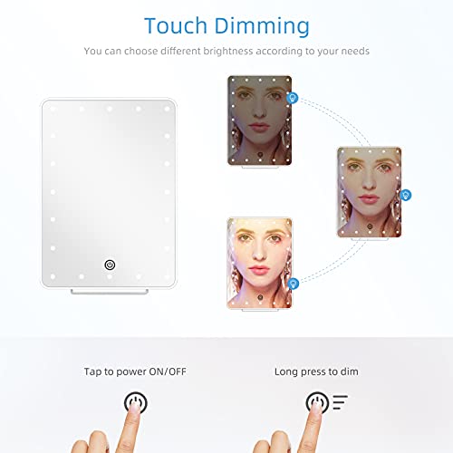 himaly Square Makeup Mirror with Light Double Sided 360 Degree Rotation LED Vanity Mirror with Stepless Lighting & Touch Control Dual Power Suppl