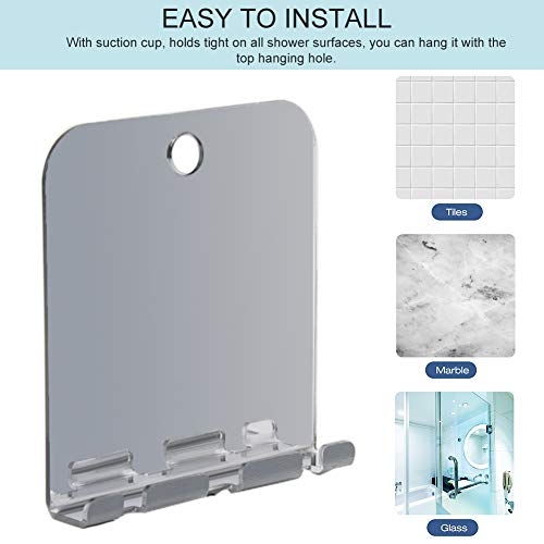 Fiacvrs Shower Mirror Shatterproof Small and Simple Acrylic Mirror with Suctioncup, Best Bathroom Anti-fog Wall-mounted Home Mirror with Razor To