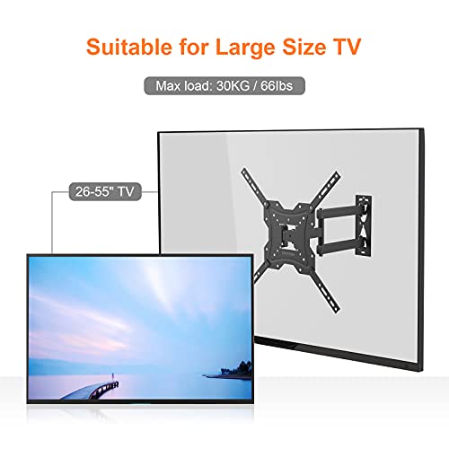 GRIFEMA GB1004 Swivel TV Wall Bracket, for 26-55 inch Screens, for Flat & Curved TV up to 30KG, Tilt (+ 5°,-10°), VESA Mount 75x75MM to 400X400MM