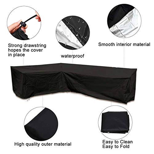 Garden V Shape Furniture Covers Patio Waterproof Sofa Cover Large Outdoor Sofa Furniture Couch Cover Dustproof with Storage Bag 215 * 215 * 82 Bl