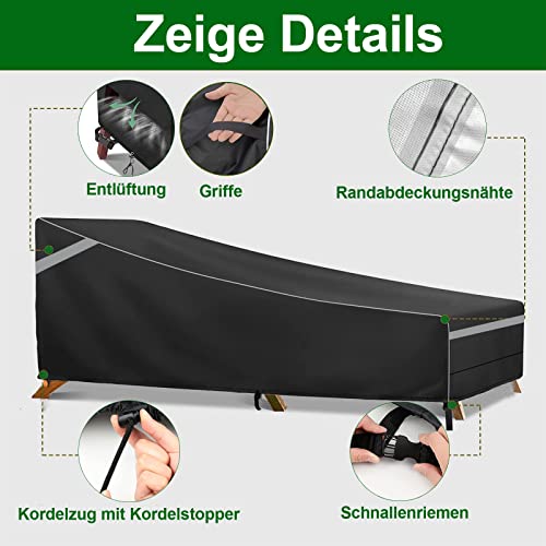Pack of 2 Garden Lounger Cover with Reflective Stripes, 200 x 70 x 40/75 cm Sun Lounger Protective Cover with 4 Windproof Buckles, Heavy Duty 210