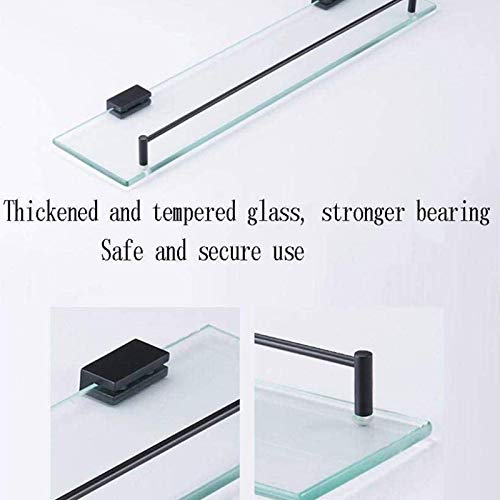 FVRTFT Tempered Glass Shelf Bathroom Shower Shelf 20 Inch Wall Mounted Rectangular Aluminum Antirust Anodized Surface Storage Holder with Rail
