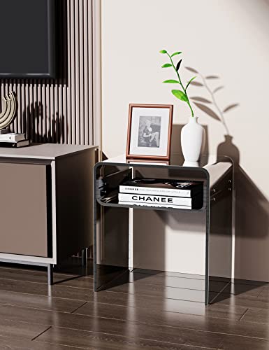 solaround Clear Acrylic End Table 2-Tier Bedside nightstand for Living Room Bedroom Home Decor (Black)