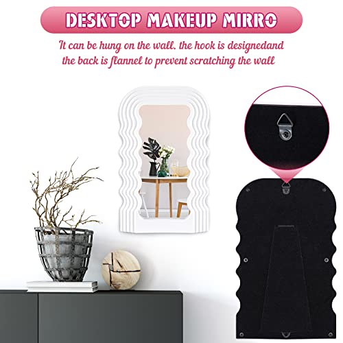 Maitys 2 Pcs Wave Pattern Irregular Makeup Mirror Tabletop Vanity Mirror Aesthetic Hanging Wall Mirror Preppy Photo Props Cosmetic Mirror for Tab