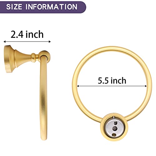 Biomoty Towel Ring Gold, Aluminum Hand Towel Hanger Wall Mounted, Round Towel Holder Heavy Duty for Bathroom Toilet Kitchen Storage