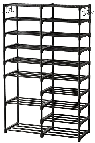 Tribesigns Shoe Rack Organizer, 32-40 Pairs Storage Shelf, 9 Tiers Stand, for Closet, Boot Organizer with 2 Hooks, Stackable Tower