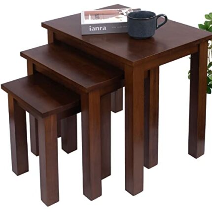 Aurotrice OAK Solid Nest of 3 Tables Coffee Table Small Wooden Side/End/Lamp Walnut Nesting Tables for Living Room