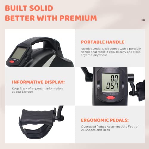 Niceday Mini Exercise Bike, Foot Pedal Exerciser, Under Desk Bike, Desk Pedal Bike, 8 Magnetic Levels Resistance, Quiet and Smooth, LCD Monitor,