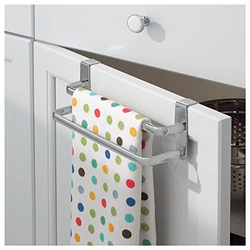 mDesign Double Tea Towel Holder for Hanging Over The Kitchen Cupboard Door - Towel Rack - No Drilling Necessary - Also Suitable as a Bath Towel H