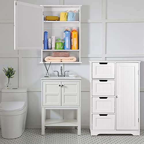 Lantaly Bathroom Medicine Cabinet Wall Mounted Mirror Cabinet with Single Doors and Adjustable Shelf, Accent Home Furniture Wooden Storage Cabine