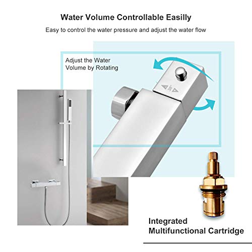 Hapilife Square Thermostatic Bar Shower Mixer Modern Chrome Valve, Only 1 Outlet(Suitable for Handheld Shower), Hot & Cold Water Mixer Constant T