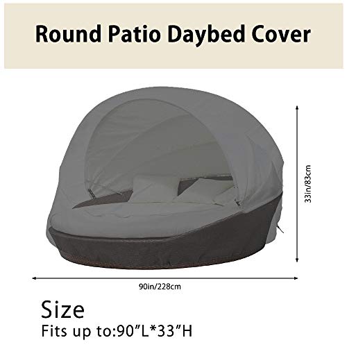 Patio Rattan Daybed Cover Round Waterproof Furniture Cover 210D Oxford Fabric Garden Daybed Sofa Protective Cover for Outdoor Garden Sofa Bed Dia
