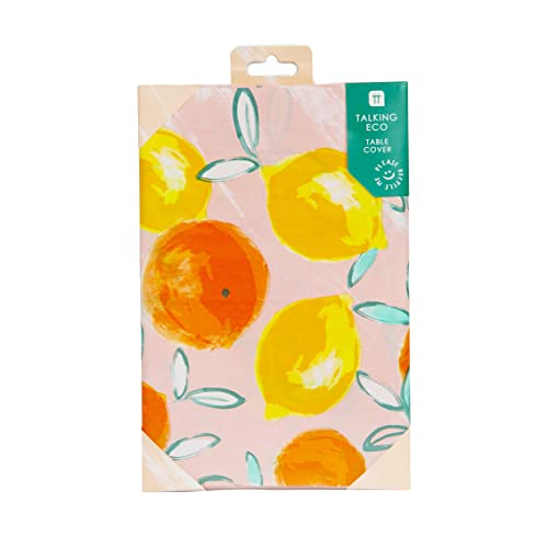 Recyclable Paper Table Cover |Summer Themed Disposable Tropical Tablecloth, Tableware Decorations Lemon & Orange Citrus Design, Alfresco Dining,