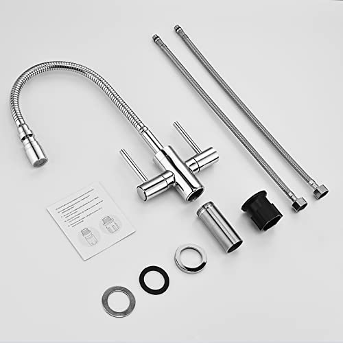 Hapilife Modern Kitchen Sink Mixer Tap with Flexible Spray 360 Swivel Spout Dual Lever 2 Mode Spray Head Chrome