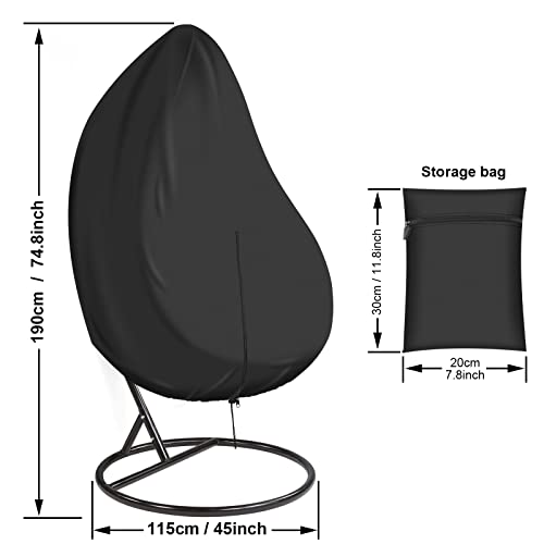 Patio Hanging Egg Chair Cover, Outdoor Rattan Swing Chair Cover with Zip Drawstring, Double Layer Waterproof UV-Anti Egg Chair Cover, 210D Oxford