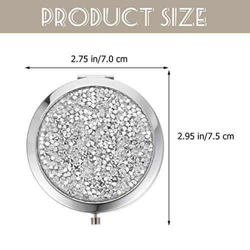 KALLORY Mini Compact Mirror Rhinestone Pocket Mirror Metal Makeup Vanity Round Hand Held Mirror Small Magnifying Mirror Double-Sided Purse Mirror