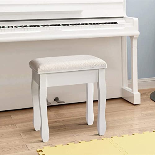 Meerveil Dressing Table Stool, White Soft Padded MDF Wood Vanity Stool Baroque Printing Stool, 41 x 30 x 45cm