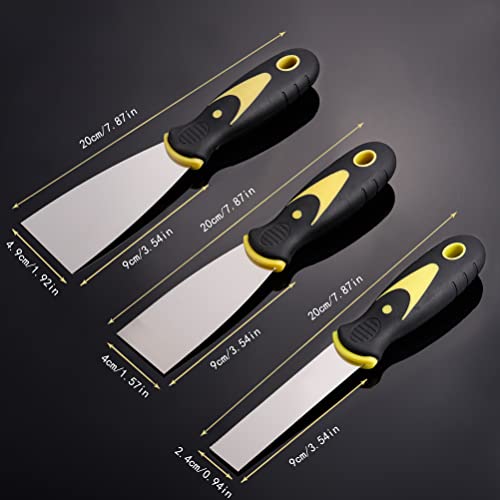 kuou 3 Pcs Wallpaper Scraper, Stainless Steel Paint Scraper Tool Plaster Scraper Set Wall Filler Tool Putty Scraper Set for Wall Decoration-1/1.5