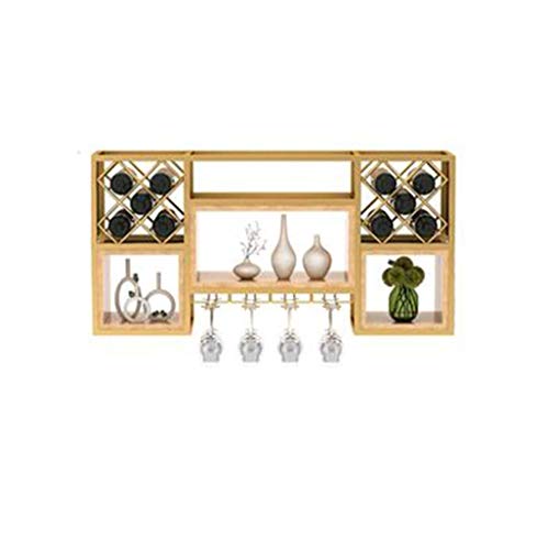 KEppd Wall Storage Shelves, Shelf Goods Racks Wrought Iron Solid Wood Home Wine Cabinet Wall Hanging Wine Rack Living Room Display Storage Wall G