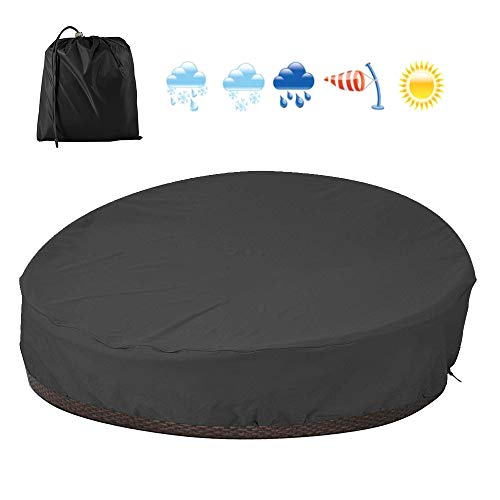 Patio Rattan Daybed Cover Round Waterproof Furniture Cover 210D Oxford Fabric Garden Daybed Sofa Protective Cover for Outdoor Garden Sofa Bed Dia