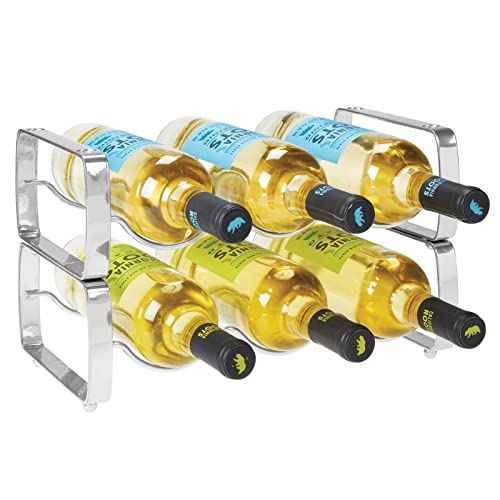 mDesign Set of 2 Wine Rack – Stackable Metal Wine Shelf for up to 3 Bottles – Convenient Shelf for Wine Bottles and More – Graphite Grey