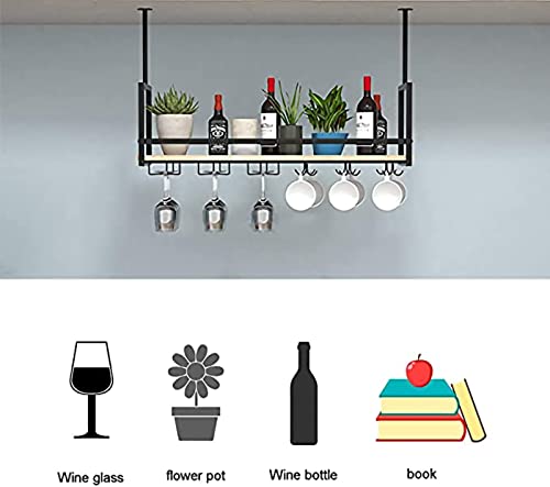KEppd Metal Ceiling Mount Wine Rack, Bar Ceiling Hanging Decorative Storage Rack with Guardrail, Easy to Install, for Restaurant Kitchen, Length