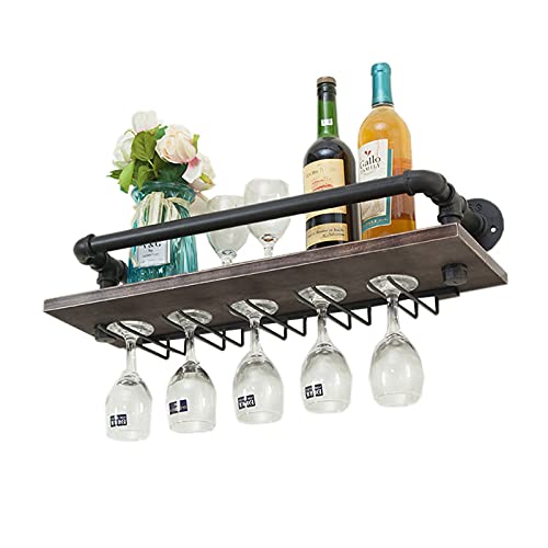 EYLINK Industrial Wall Mounted Wine Rack Cabinet Metal and Wood | Rustic Wine Storage Rack | Floating Wine Shelf Organizer Hanging Stemware Racks