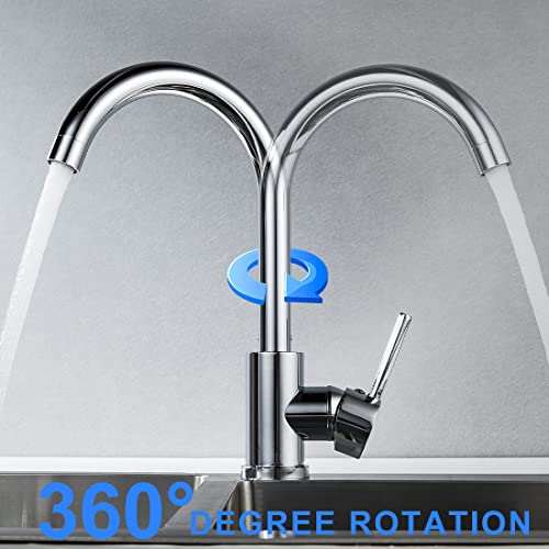 NewEast Kitchen Mixer Taps, Stainless Steel Single Lever Kitchen Monobloc Sink Tap with Swivel Spout and Hoses, Chrome Brass