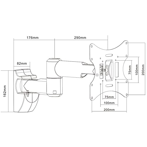 ProperAV Swing Arm TV Wall Bracket 23" 24" 28" 32" 37" 40" 42" 43" Tilt 20° VESA Max 200x200 Dual Pivot Black