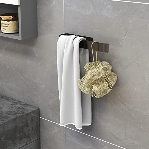 JS Self Adhesive Hand Towel Holder Towel Rail Black Towel Ring for Bathroom Kitchen Stick on Wall No Drilling