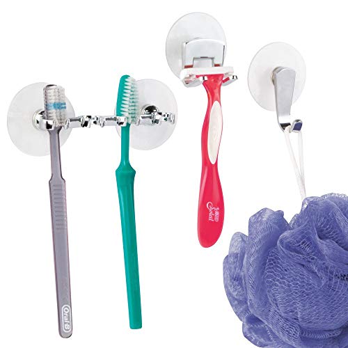 iDesign Toothbrush Holder with Suction Cups, Minimalist Plastic Toothbrush Stand for Bathroom and Shower, Bathroom Organiser for Four Toothbrushe