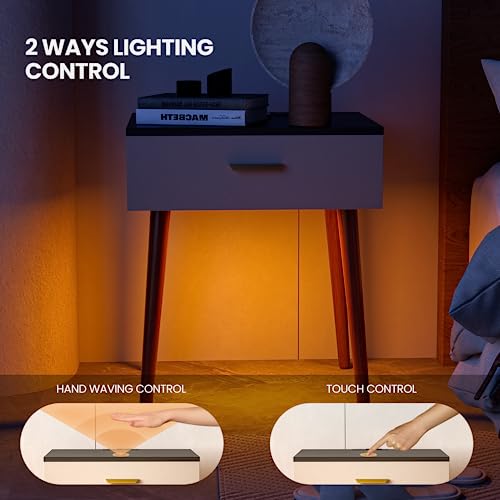 Frylr Nightstand with LED Light,End Table with Charging Station Touch & Hand Waving Control Bedside Tables, Side Table for Bedrooms, Living Room,