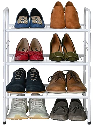 wkokos 3-Tier Small Shoe Rack, Stackable Narrow Shoe Shelf Storage Organizer, Heavy Duty Metal Free Standing Shoe Rack for Entryway Closet Doorwa