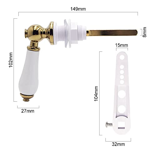 Ceramic Toilet Brass Finish Cistern Lever Flusher | Traditional Victorian Style | Real Ceramic White Loo Cistern Lever Flush Handle | Wc Lavatory