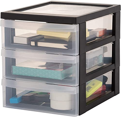 Iris Ohyama, Tower, Chest of Drawers, Plastic Storage Organizer with ergonomic handle, 2L, Set of 2, 3 drawers, Robust, BPA free, Office, Bedroom