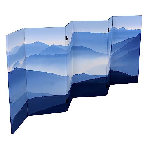 Red Lantern 3 ft. Short Double Sided Misty Mountain Canvas Folding Screen 6 Panel Freestanding Partition and Separator for Modern and Contemporar