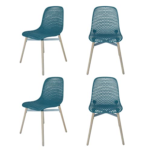 U2PICK Dining Chairs Set of 4 Wooden Legs Plastic Chairs Contemporary Dining Room Chairs Lounge Dining Room Kitchen Home Office Chair Teal, 50 x