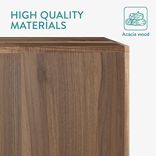 Navaris Wooden Bathroom Cabinet - Acacia Wood Cupboard with Mirror & Shelves - Wall Mounted Storage Unit for Bath Room or Restroom - 60.5 x 60 x