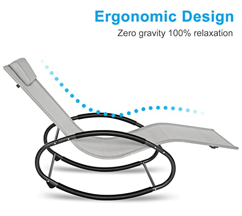 Stream Garden Rocking Chair, Outdoor Zero Gravity Rocker Sun Lounger Chair with Removable Pillow, Heavy Duty Textilene Patio Chaise Lounge Chair