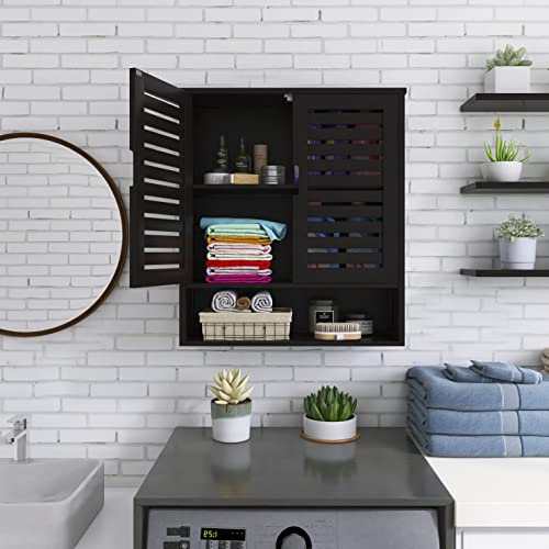 SMIBUY Bathroom Cabinet Wall Mounted, Bamboo Over-The-Toilet Storage Organizer, Space Saver Medicine Cabinet with 2 Door and Adjustable Shelves (