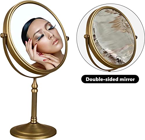 Leyden Antique Brass Makeup Mirror, 3X Magnifying Vanity Mirror Tabletop Double Side 7.8 Inch Bathroom Hardware Accessories