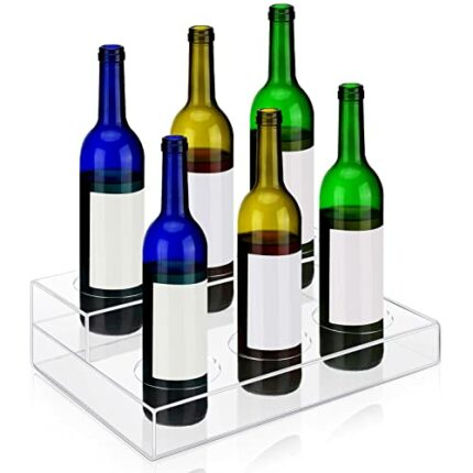 Acrylic Bottle Holder Wine Display Riser Wine Water Bottle Organizer Rack Holder for Kitchen, Pantry, Beer, Soda, Cans (6 Bottles, 2 Tier)